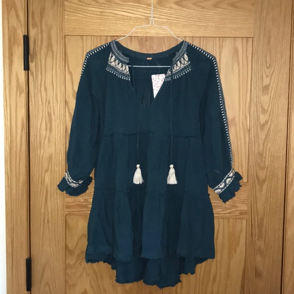 Free People Embroidered Teal tunic/dress - Picture 2 of 6